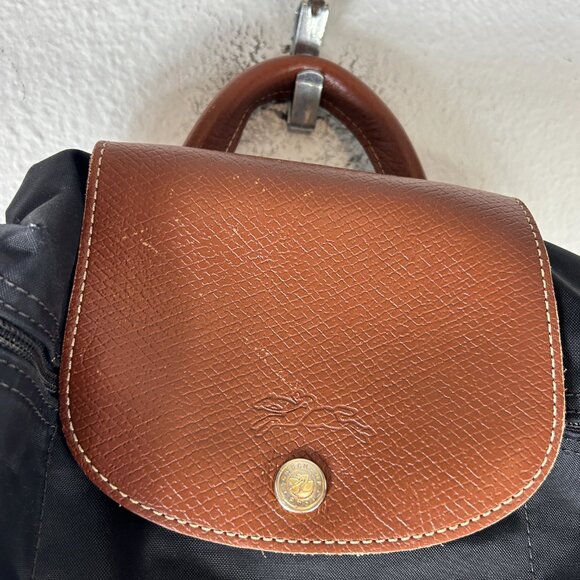 Longchamp Le Preage Black Brown Nylon Leather Backpack small capsule minimalist - Picture 3 of 16